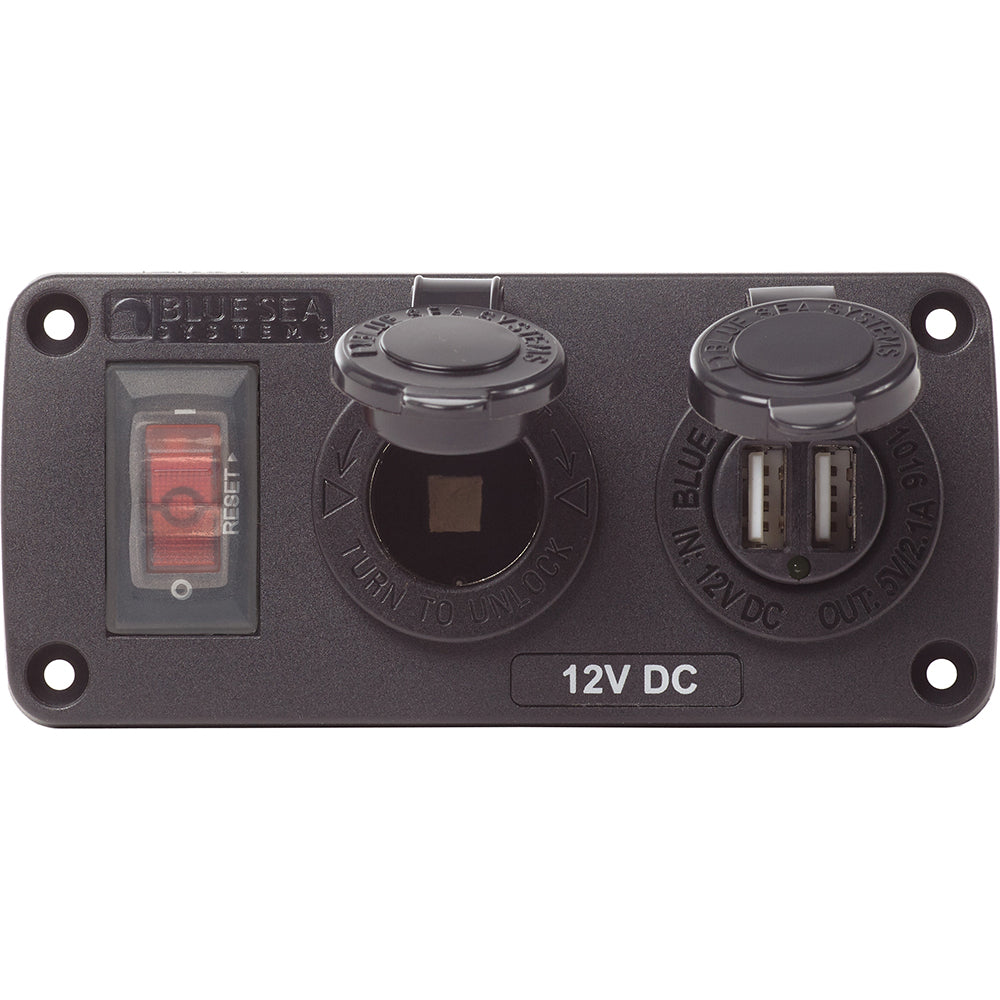 Blue Sea 4363 Water Resistant USB Accessory Panels - 15A Circuit Breaker, 12V Socket, 2.1A Dual USB Charger [4363] - BuoyMart.com  Accessories Blue Sea Systems