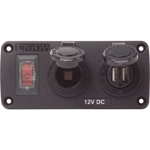 Blue Sea 4363 Water Resistant USB Accessory Panels - 15A Circuit Breaker, 12V Socket, 2.1A Dual USB Charger [4363] - BuoyMart.com  Accessories Blue Sea Systems