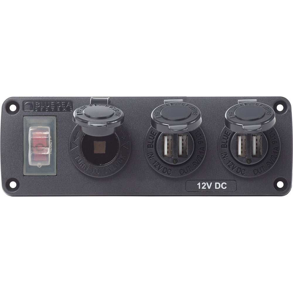 Blue Sea 4365 Water Resistant USB Accessory Panel - 15A Circuit Breaker, 12V Socket, 2x 2.1A Dual USB Chargers [4365] - BuoyMart.com  Accessories Blue Sea Systems