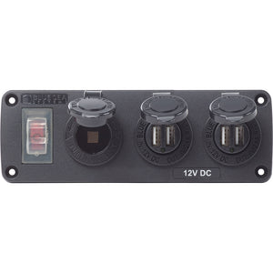 Blue Sea 4365 Water Resistant USB Accessory Panel - 15A Circuit Breaker, 12V Socket, 2x 2.1A Dual USB Chargers [4365] - BuoyMart.com  Accessories Blue Sea Systems