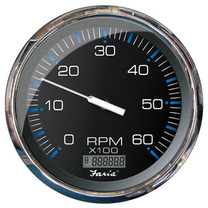Faria Chesapeake Black 5" Tachometer w/Digital Hourmeter - 6000 RPM (Gas) (Inboard) [33763] - BuoyMart.com  Gauges Faria Beede Instruments