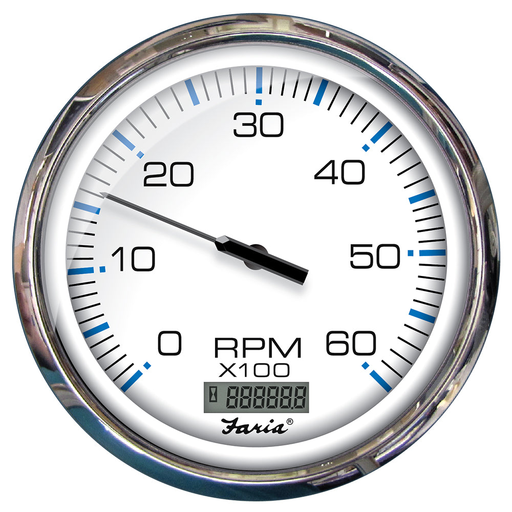 Faria Chesapeake White SS 5" Tachometer w/Digital Hourmeter - 6000 RPM (Gas) (Inboard) [33863] - BuoyMart.com  Gauges Faria Beede Instruments