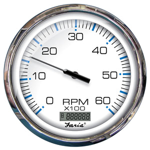 Faria Chesapeake White SS 5" Tachometer w/Digital Hourmeter - 6000 RPM (Gas) (Inboard) [33863] - BuoyMart.com  Gauges Faria Beede Instruments