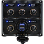 Sea-Dog Water Resistant Toggle Switch Panel w/USB Power Socket - 5 Toggle [424617-1] - BuoyMart.com  Electrical Panels Sea-Dog