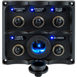 Sea-Dog Water Resistant Toggle Switch Panel w/LED Power Socket - 5 Toggle [424627-1] - BuoyMart.com  Electrical Panels Sea-Dog