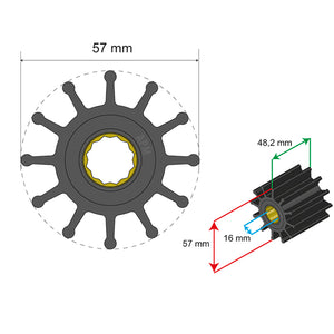 Albin Group Premium Impeller Kit 57 x 16 x 48.2mm - 12 Blade - Spline Insert [06-01-014] - BuoyMart.com  Impellers Albin Group