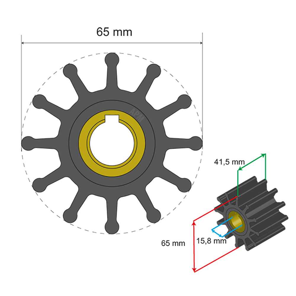 Albin Group Premium Impeller Kit 65 x 15.8 x 41.5mm - 12 Blade - Key Insert [06-01-018] - BuoyMart.com  Impellers Albin Group
