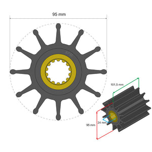Albin Group Premium Impeller Kit 95 x 24 x 101.5mm - 12 Blade - Spline Insert [06-02-033] - BuoyMart.com  Impellers Albin Group