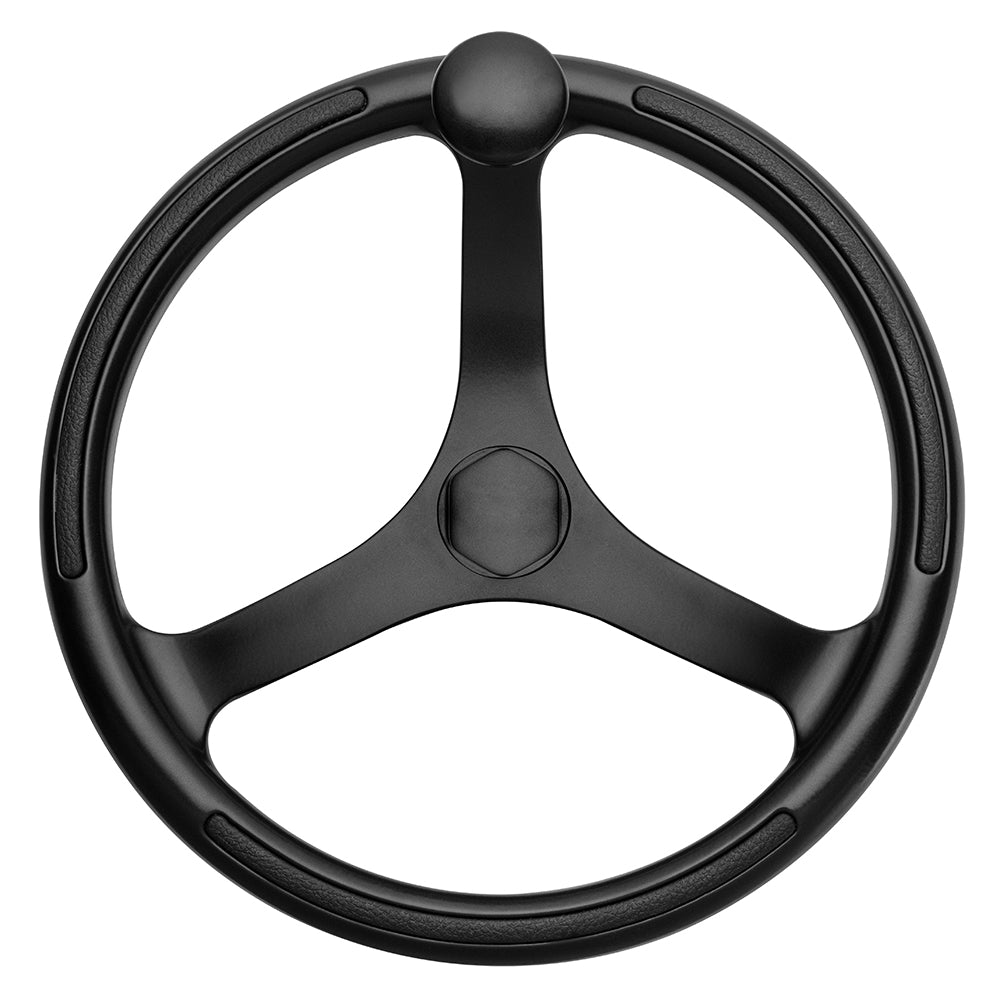 Schmitt Marine Primus Wheel 13.5" Black 3/4" Tapered Shaft w/Knob Finger Grips - Black Powder Coat [742132BFGK] - BuoyMart.com  Steering Wheels Schmitt Marine
