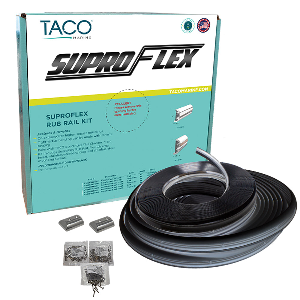 TACO SuproFlex Rub Rail Kit - Black w/Flex Chrome Insert - 2"H x 1.2"W x 80L [V11-9990BBK80-2] - BuoyMart.com  Rub Rail TACO Marine