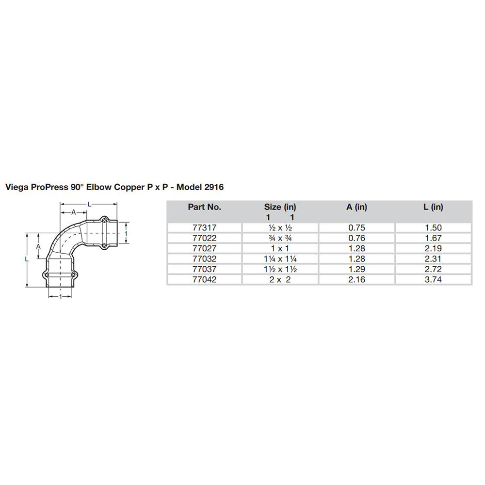Viega ProPress 1/2" - 90 Copper Elbow - Double Press Connection - Smart Connect Technology [77317] - BuoyMart.com  Fittings Viega