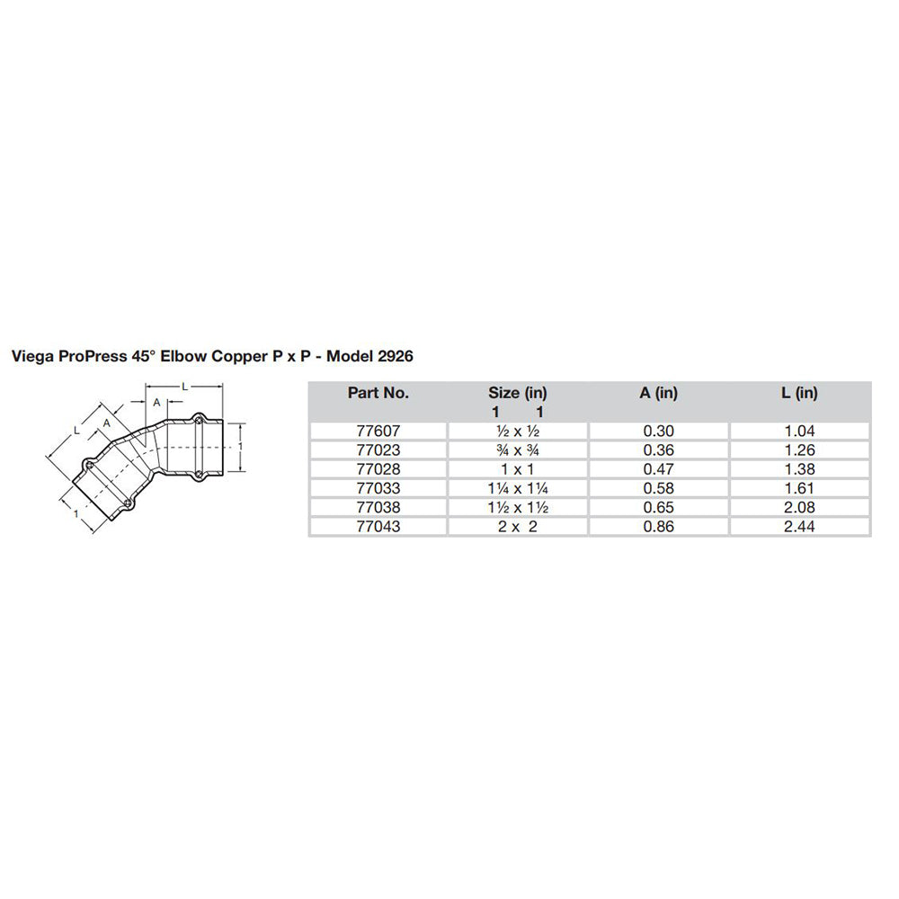 Viega ProPress 2" - 45 Copper Elbow - Double Press Connection - Smart Connect Technology [77043] - BuoyMart.com  Fittings Viega