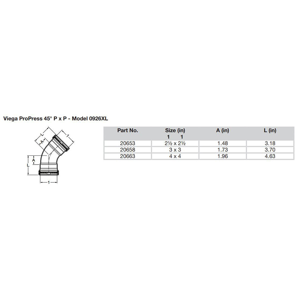 Viega ProPress 2-1/2" - 45 Copper Elbow - Double Press Connection - Smart Connect Technology [20653] - BuoyMart.com  Fittings Viega