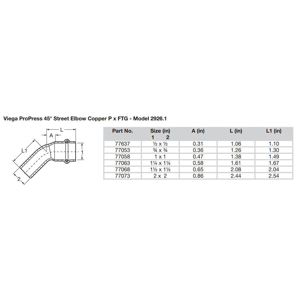 Viega ProPress 3/4" - 45 Copper Elbow - Street/Press Connection - Smart Connect Technology [77053] - BuoyMart.com  Fittings Viega