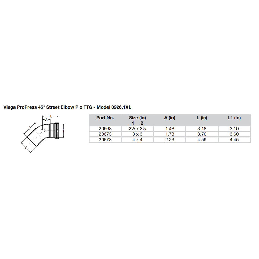 Viega ProPress - 2-1/2" - 45 Copper Elbow - Street/Press Connection - Smart Connect Technology [20668] - BuoyMart.com  Fittings Viega