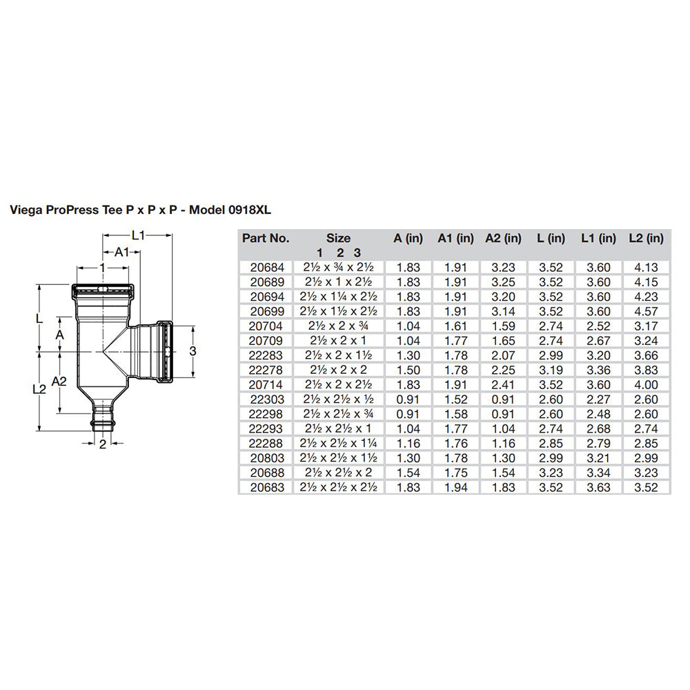 Viega ProPress 2-1/2" Copper Tee - Triple Press Connection - Smart Connect Technology [20683] - BuoyMart.com  Fittings Viega