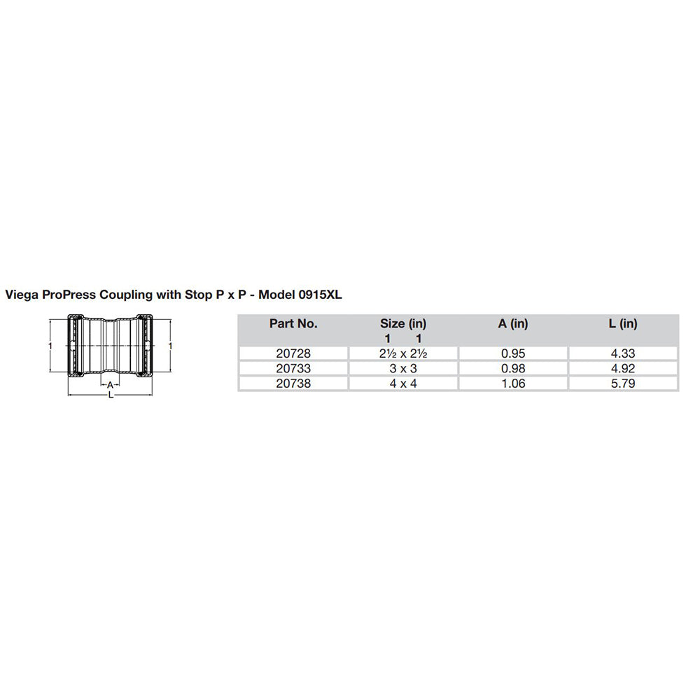 Viega ProPress 2-1/2" Copper Coupling w/Stop Double Press Connection - Smart Connect Technology [20728] - BuoyMart.com  Fittings Viega