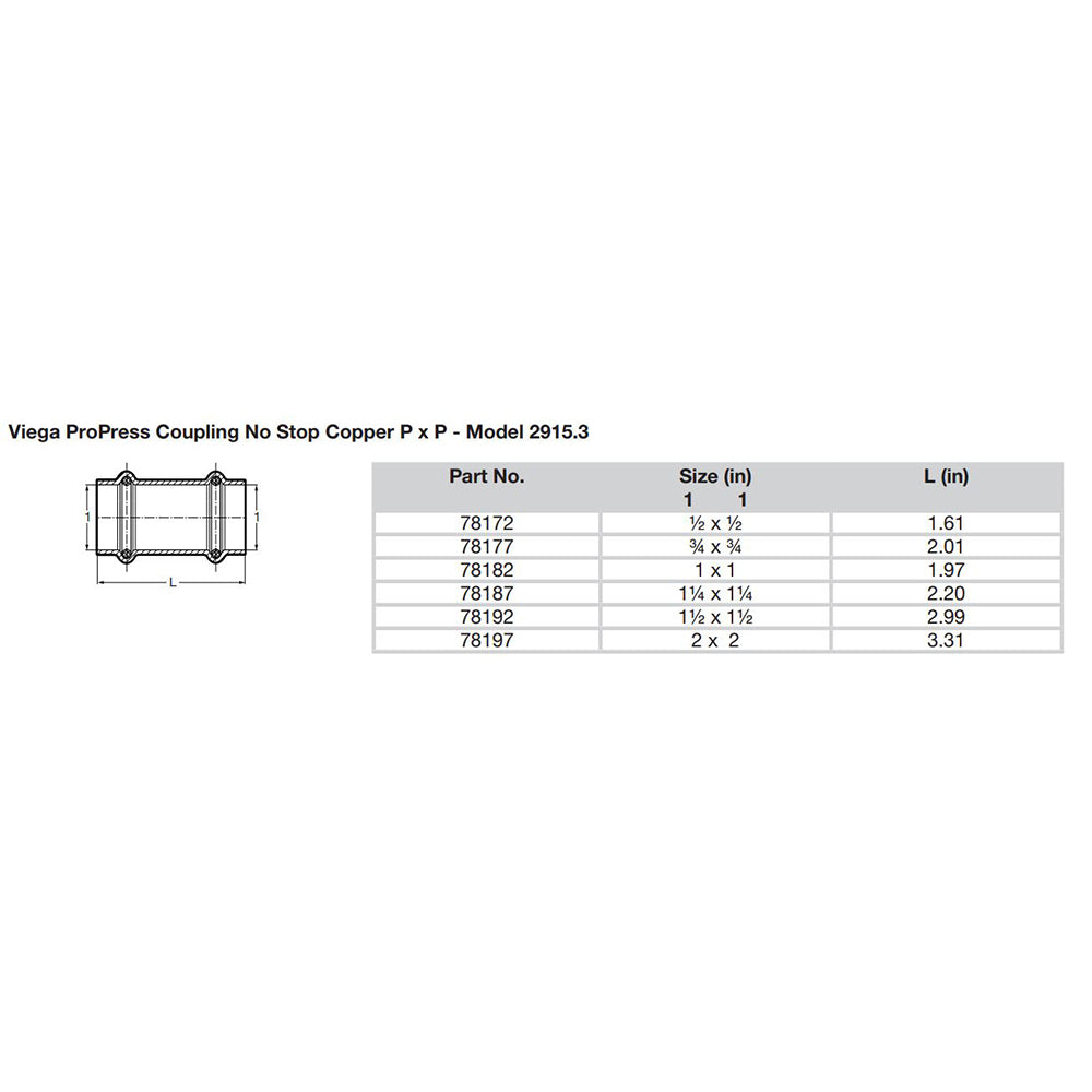 Viega ProPress 3/4" Copper Coupling w/o Stop - Double Press Connection - Smart Connect Technology [78177] - BuoyMart.com  Fittings Viega