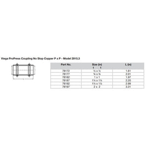 Viega ProPress 3/4" Copper Coupling w/o Stop - Double Press Connection - Smart Connect Technology [78177] - BuoyMart.com  Fittings Viega