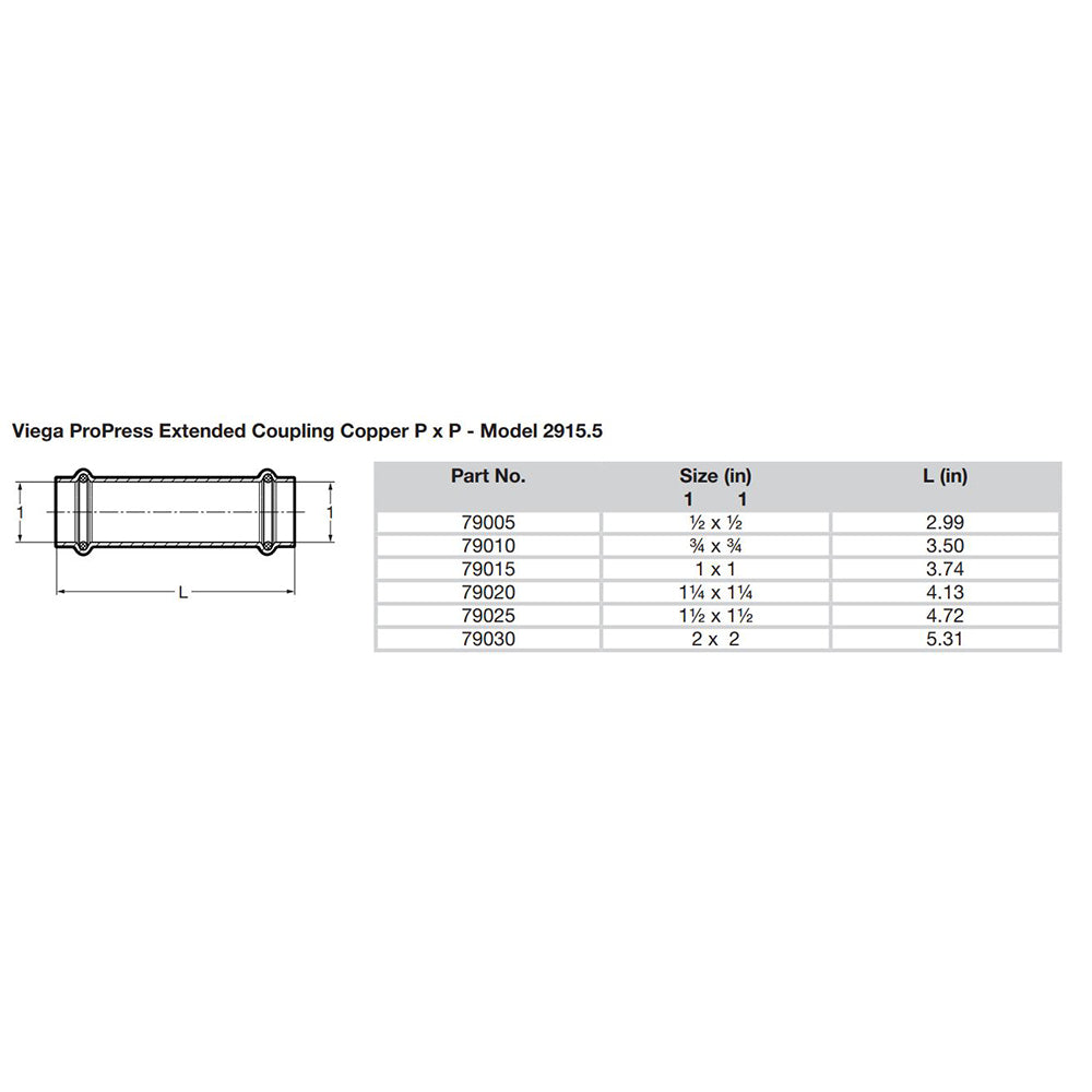 Viega ProPress 1/2" Extended Coupling w/o Stop - Double Press Connection - Smart Connect Technology [79005] - BuoyMart.com  Fittings Viega
