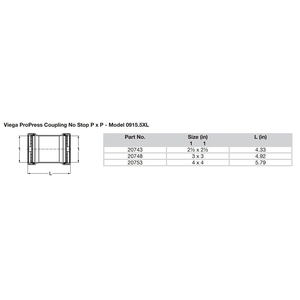 Viega ProPress 2-1/2" Copper Coupling w/o Stop - Double Press Connection - Smart Connect Technology [20743] - BuoyMart.com  Fittings Viega