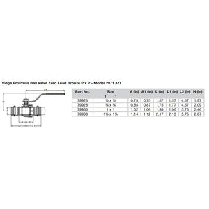 Viega ProPress 1/2" Zero Lead Bronze Ball Valve w/Stainless Stem - Double Press Connection - Smart Connect Technology [79923] - BuoyMart.com  Fittings Viega