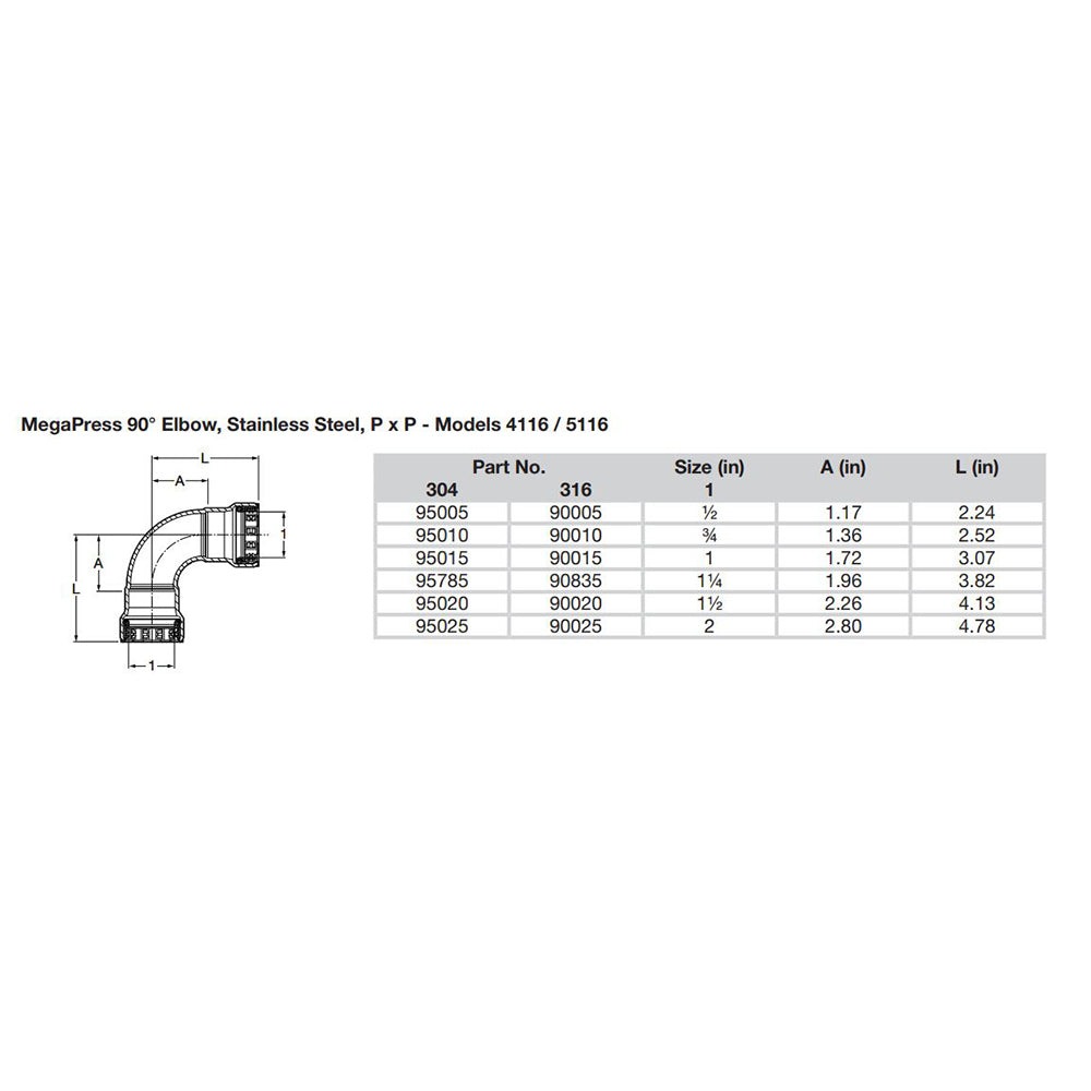 Viega MegaPress 1" 90 Stainless 304 Elbow - Double Press Connection - Smart Connect Technology [95015] - BuoyMart.com  Fittings Viega