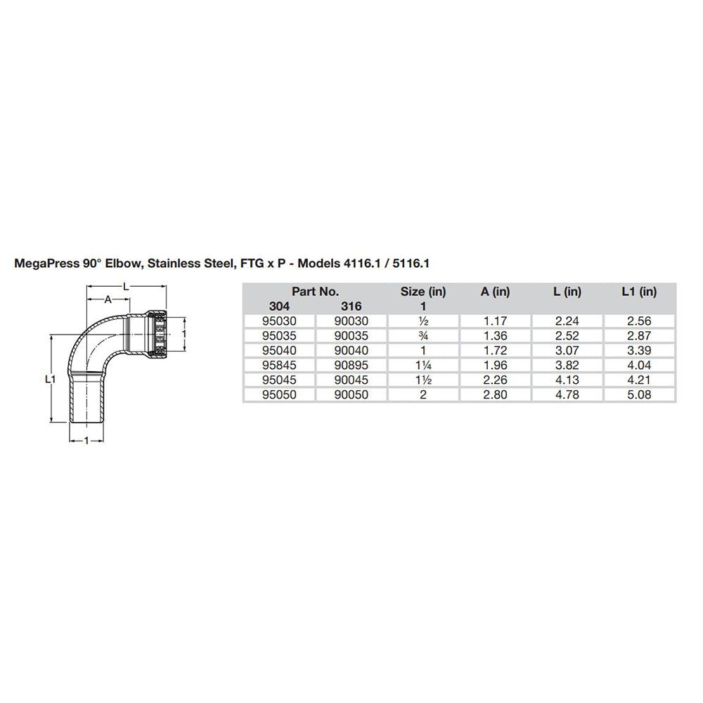 Viega MegaPress 1" 90 Stainless Steel 304 Elbow Street - Press Connection - Smart Connect Technology [95040] - BuoyMart.com  Fittings Viega