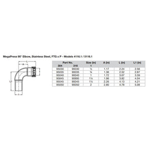 Viega MegaPress 2" 90 Stainless Steel 304 Elbow Street - Press Connection - Smart Connect Technology [95050] - BuoyMart.com  Fittings Viega