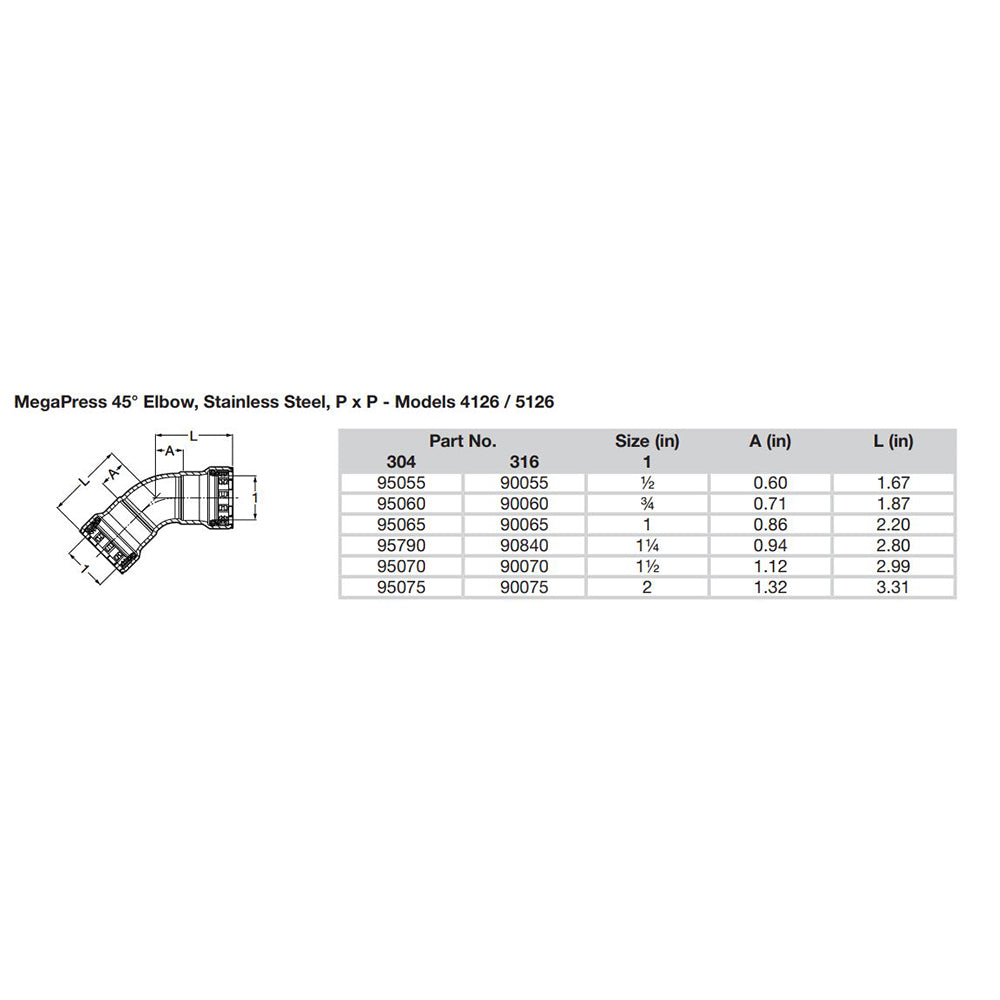 Viega MegaPress 1" 45 Stainless Steel 304 Elbow - Double Press Connection - Smart Connect Technology [95065] - BuoyMart.com  Fittings Viega