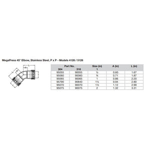 Viega MegaPress 1" 45 Stainless Steel 304 Elbow - Double Press Connection - Smart Connect Technology [95065] - BuoyMart.com  Fittings Viega