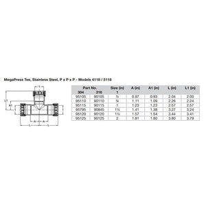 Viega MegaPress 1/2" Stainless Steel 304 Tee - Triple Press Connection - Smart Connect Technology [95105] - BuoyMart.com  Fittings Viega