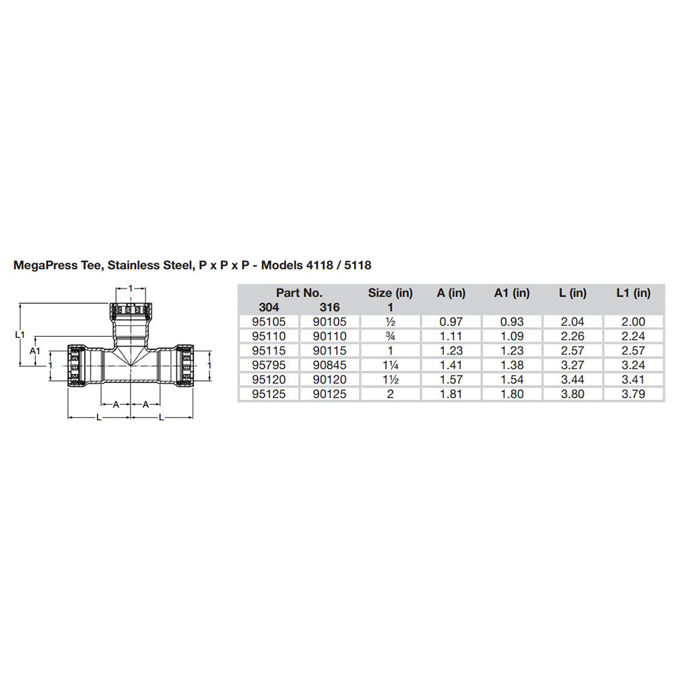 Viega MegaPress 2" Stainless Steel 304 Tee - Triple Press Connection - Smart Connect Technology [95125] - BuoyMart.com  Fittings Viega