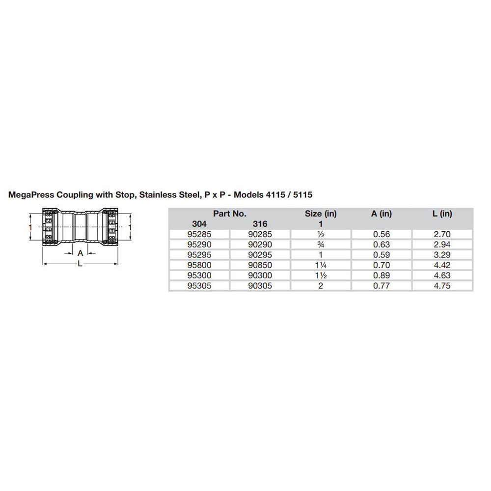 Viega MegaPress 1" Stainless Steel 304 Coupling w/Stop - Double Press Connection - Smart Connect Technology [95295] - BuoyMart.com  Fittings Viega