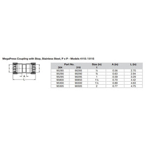 Viega MegaPress 1" Stainless Steel 304 Coupling w/Stop - Double Press Connection - Smart Connect Technology [95295] - BuoyMart.com  Fittings Viega