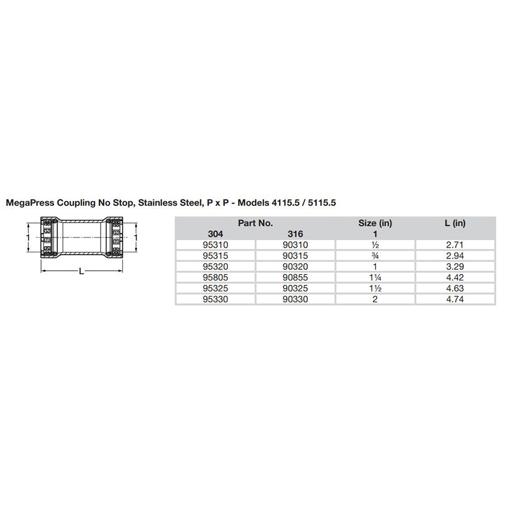 Viega MegaPress 1" Stainless Steel 304 Coupling w/o Stop - Double Press Connection - Smart Connect Technology [95320] - BuoyMart.com  Fittings Viega