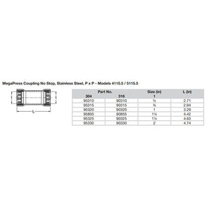 Viega MegaPress 1" Stainless Steel 304 Coupling w/o Stop - Double Press Connection - Smart Connect Technology [95320] - BuoyMart.com  Fittings Viega