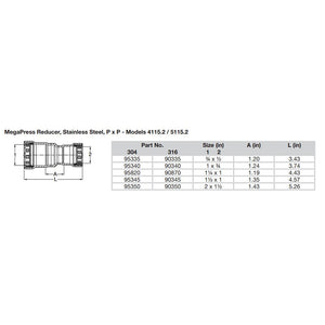 Viega MegaPress 2" x 1-1/2" Stainless Steel 304 Reducer - Double Press Connection - Smart Connect Technology [95350] - BuoyMart.com  Fittings Viega
