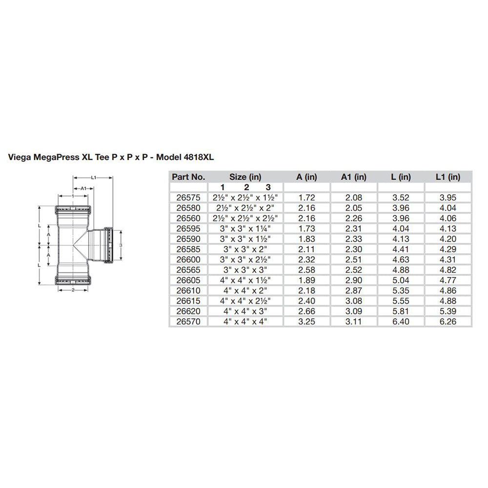 Viega MegaPress 2-1/2" Carbon Steel Tee w/FKM - Triple Press Connection - Smart Connect Technology [26560] - BuoyMart.com  Fittings Viega