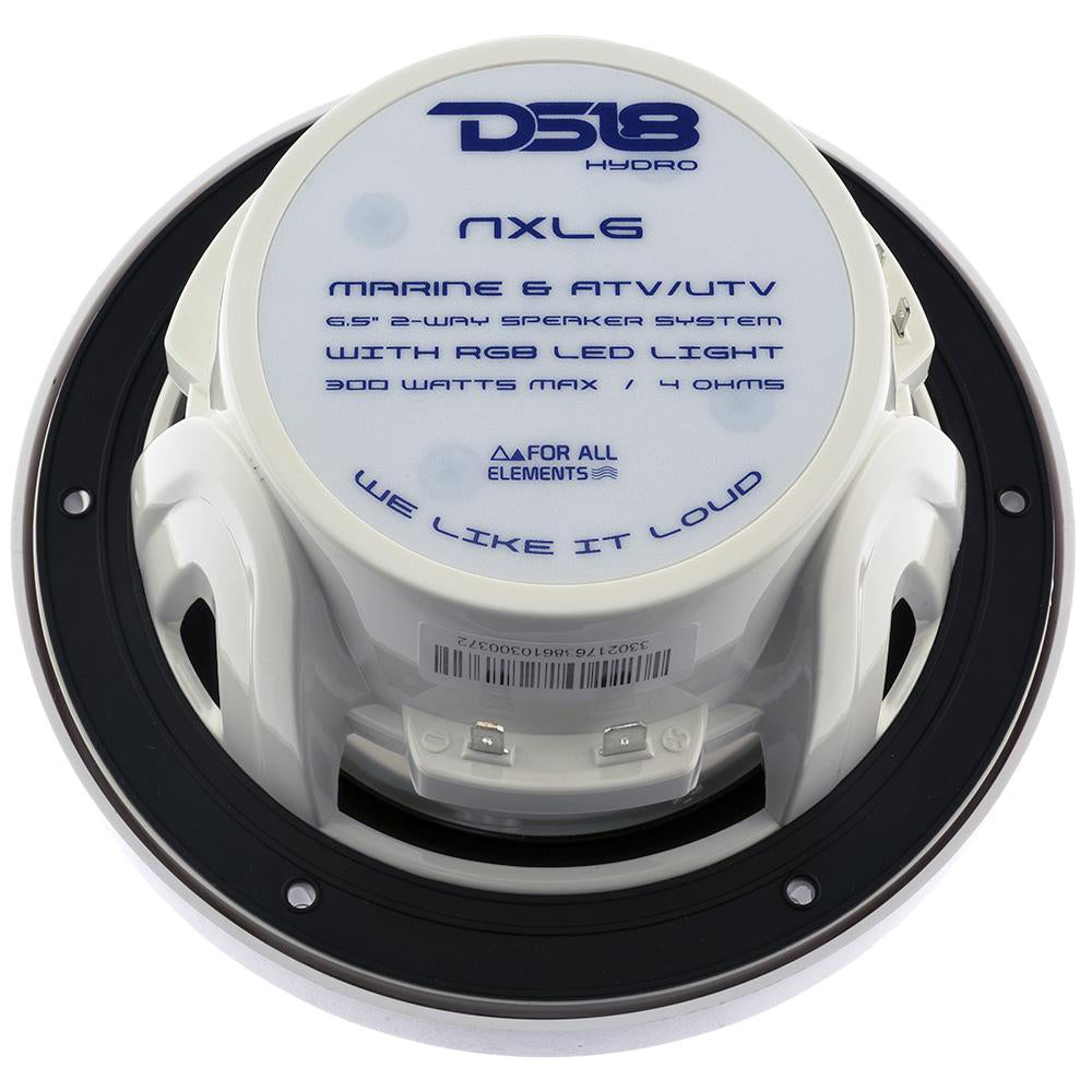 DS18 HYDRO 6.5" 2-Way Marine Speakers w/RGB LED Lights 300W - White [NXL-6] DS18