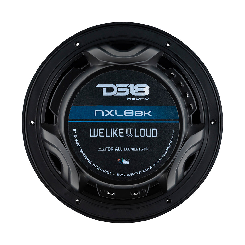 DS18 HYDRO 8" 2-Way Marine Speakers w/RGB LED Lights 375W - Matte Black [NXL-8BK] DS18