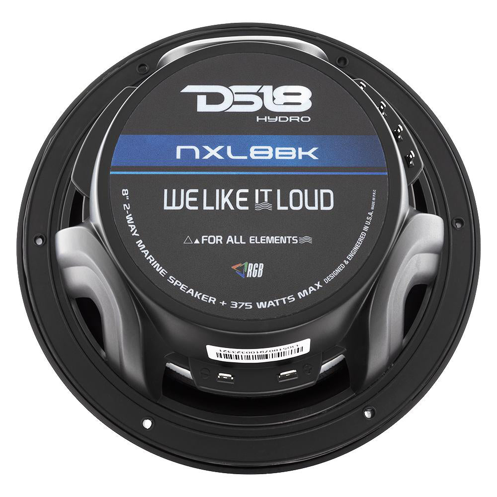 DS18 HYDRO 8" 2-Way Marine Speakers w/RGB LED Lights 375W - Matte Black [NXL-8BK] DS18
