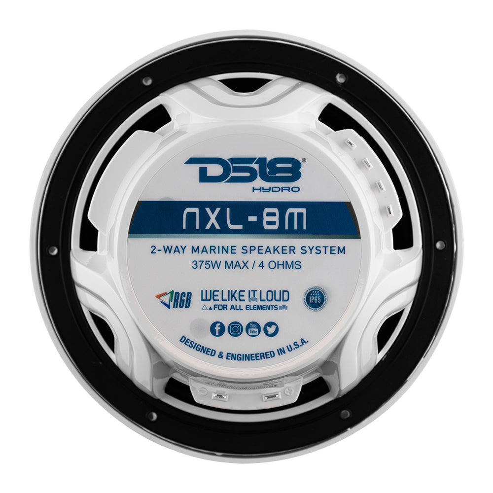 DS18 New Edition HYDRO 8" 2-Way Marine Speakers w/RGB LED Lighting 375W - White  [NXL-8M/WH] DS18