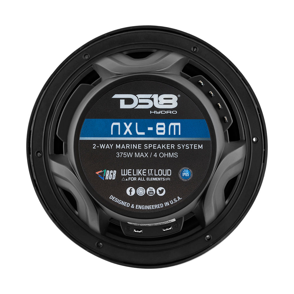 DS18 New Edition HYDRO 8" 2-Way Marine Speakers w/RGB LED Lighting 375W - Black [NXL-8M/BK] DS18
