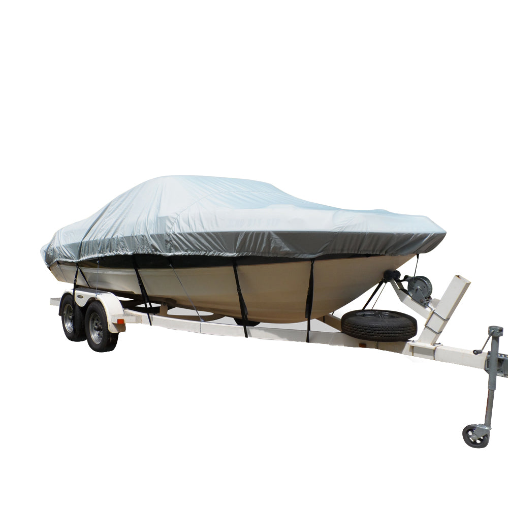 Carver Flex-Fit PRO Polyester Size 4 Boat Cover f/V-Hull  Tri-Hull Boats I/O or O/B - Grey [79004] - BuoyMart.com  Winter Covers Carver by Covercraft