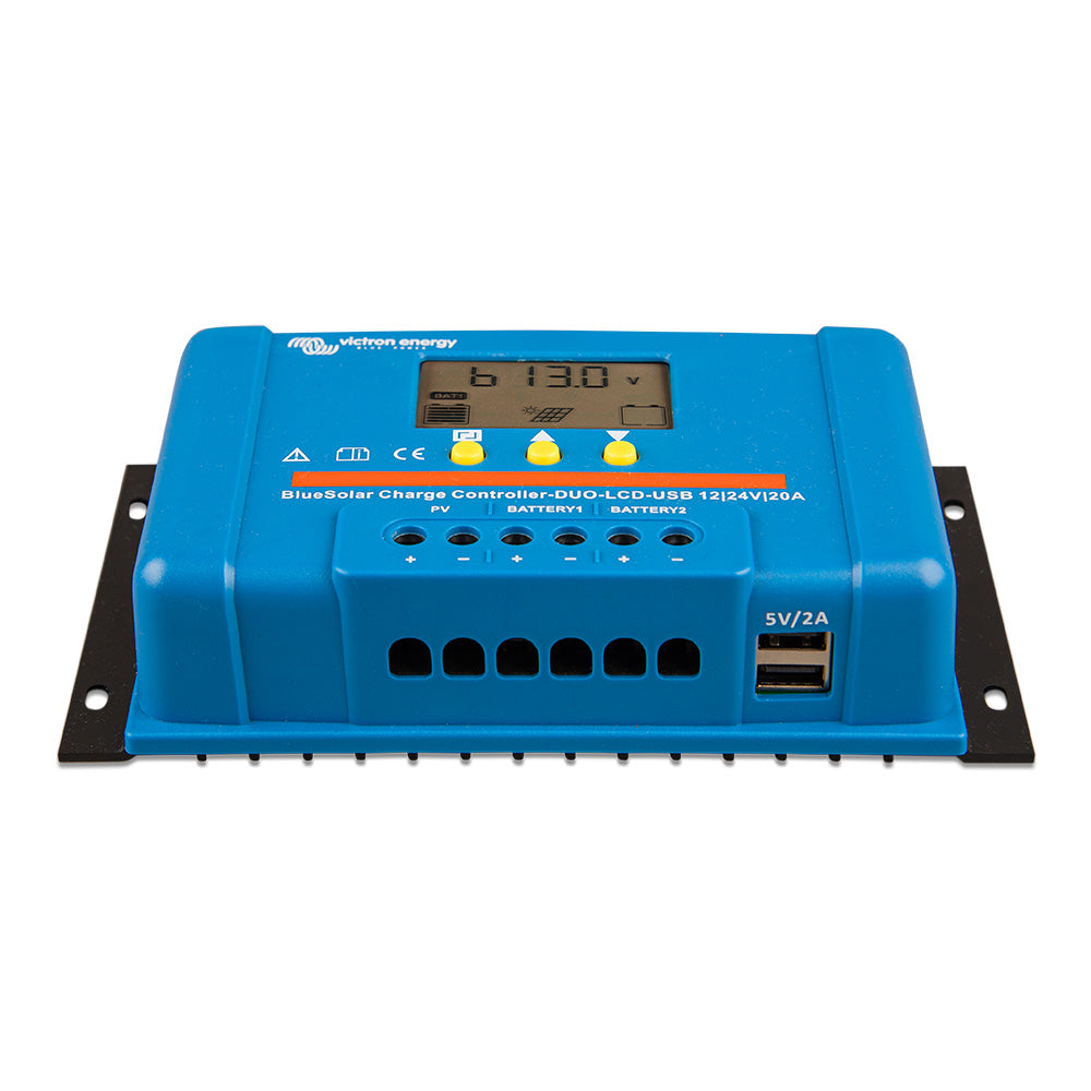 Victron BlueSolar PWM Charge Controller (DUO) LCD  USB Charge Control - 12/24VDC - 20A [SCC010020060] - BuoyMart.com  Battery Management Victron Energy