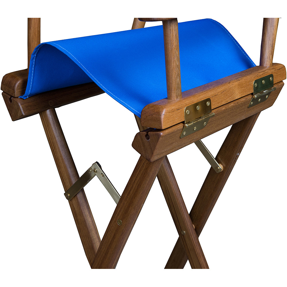 Whitecap Captains Chair w/Blue Seat Covers - Teak [60045] - BuoyMart.com  Teak Whitecap