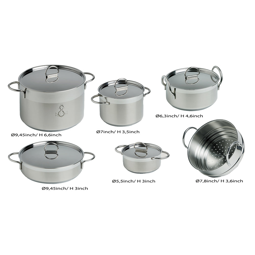 Marine Business Kitchen Cookware Pan Set Self-Containing - Stainless Steel - Set of 8 [20001] Marine Business