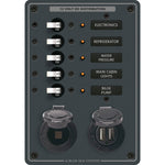 Blue Sea 8120 - 5 Position 12V Panel w/Dual USB  12V Socket [8120] - BuoyMart.com  Electrical Panels Blue Sea Systems