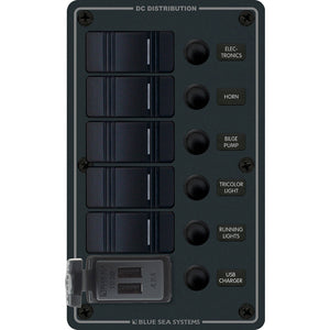 Blue Sea 8521 - 5 Position Contura Switch Panel w/Dual USB Chargers - 12/24V DC - Black [8521] - BuoyMart.com  Electrical Panels Blue Sea Systems